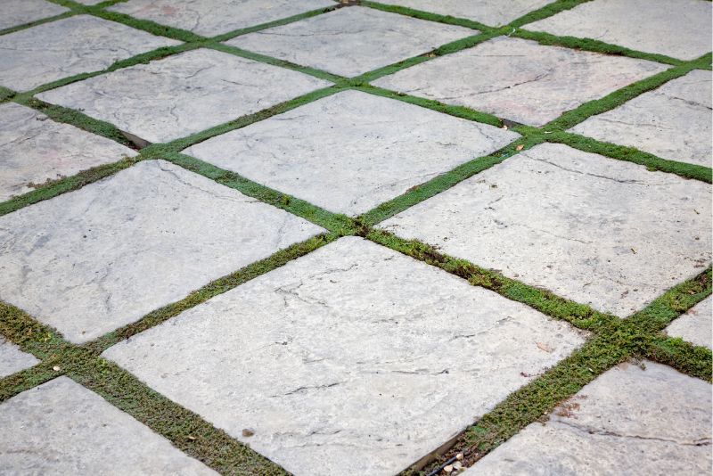 Paved concrete slabs on a footpath