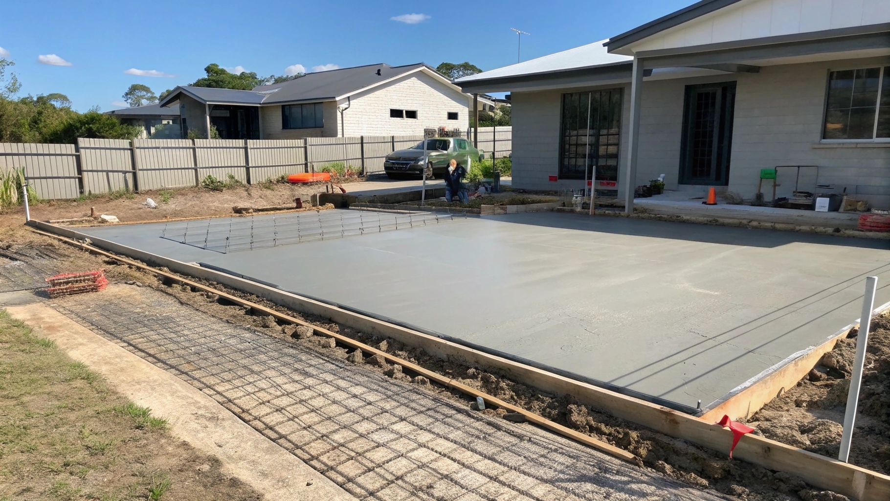 Professional concrete slab construction in Aldershot QLD showing reinforced foundation work