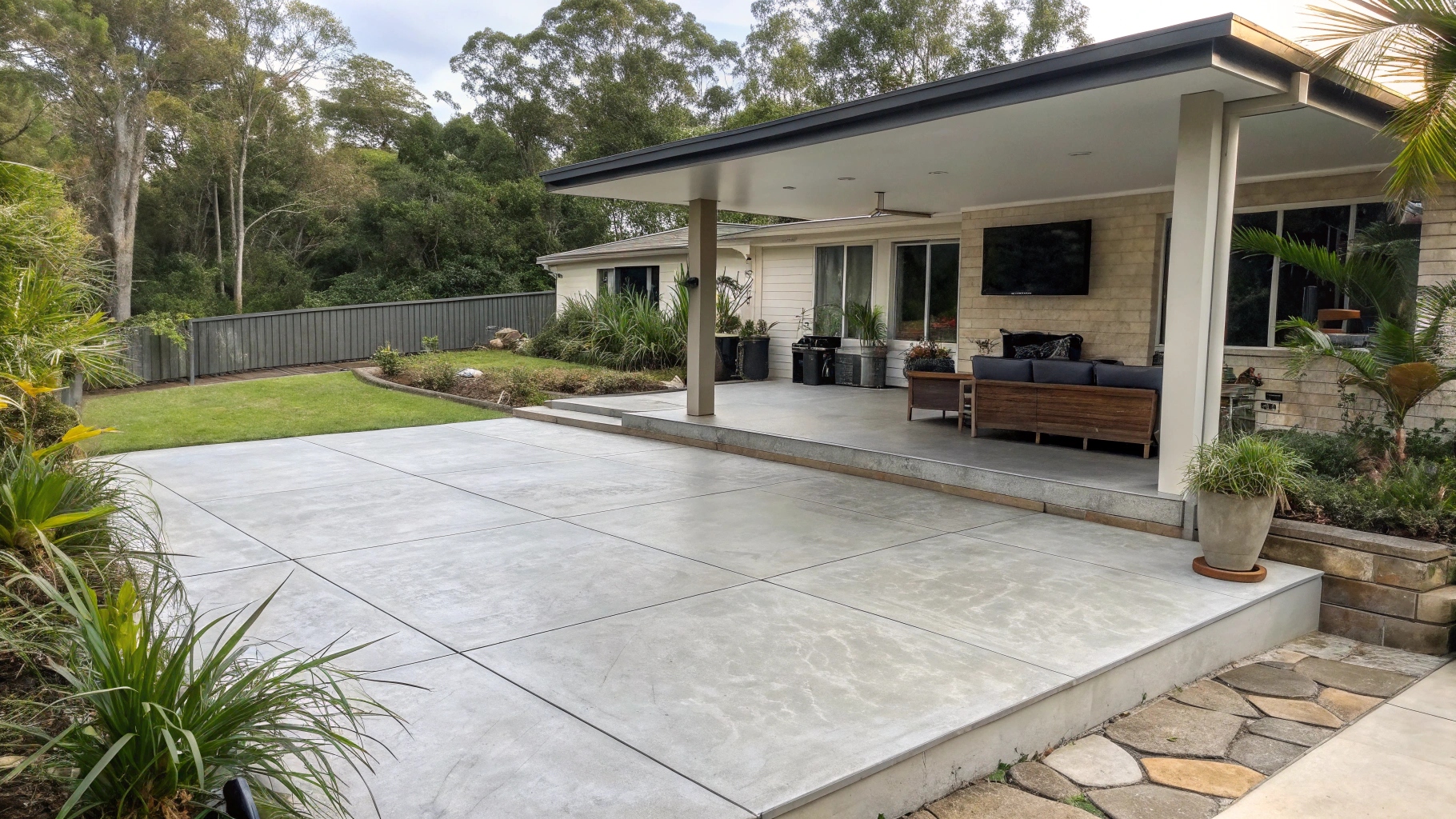 Residential concrete patio installation for Aldershot home outdoor area