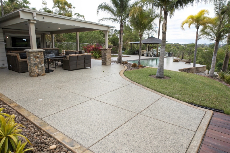 Decorative concrete patio entertainment area Island Plantation QLD residential project