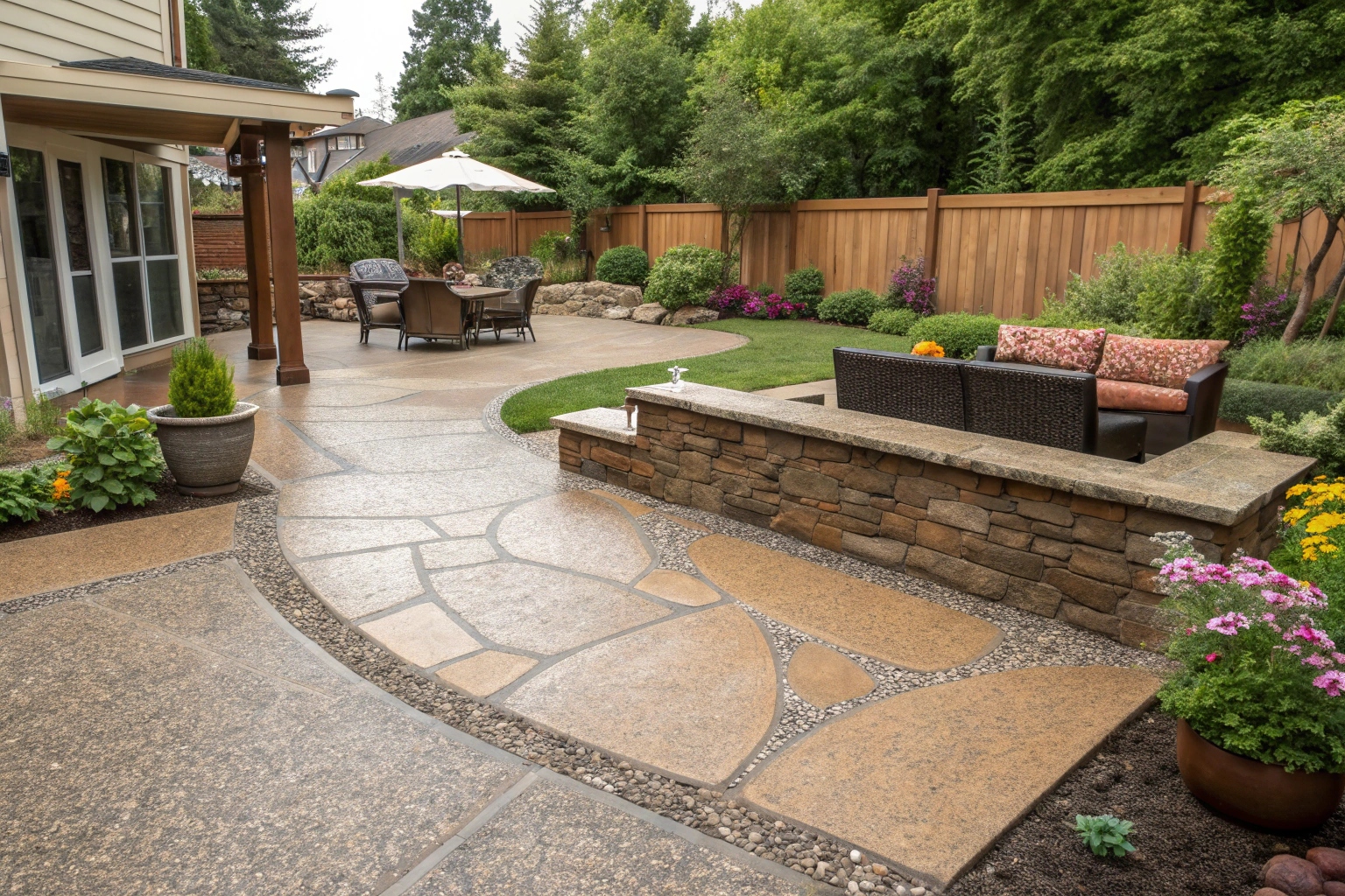 Exposed aggregate patio for outdoor entertaining area in Fraser Coast home