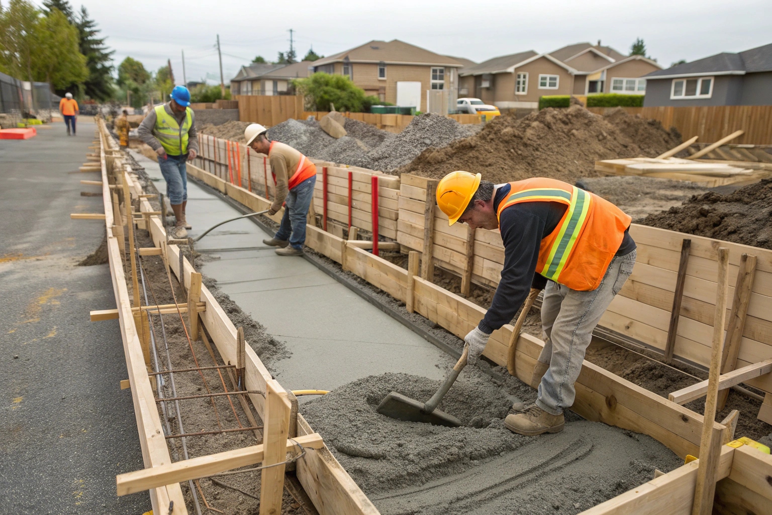 Concrete footings being poured into formwork for house foundation in Maryborough